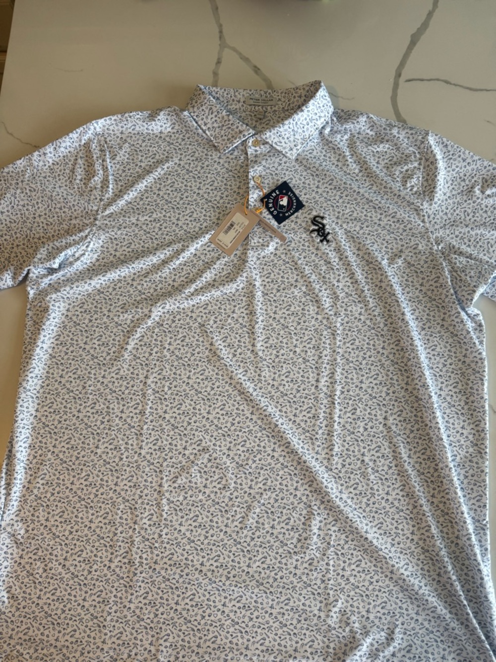 Peter Millar Chicago White Sox Polo with Navy Micro-Print and Embroidered Logo